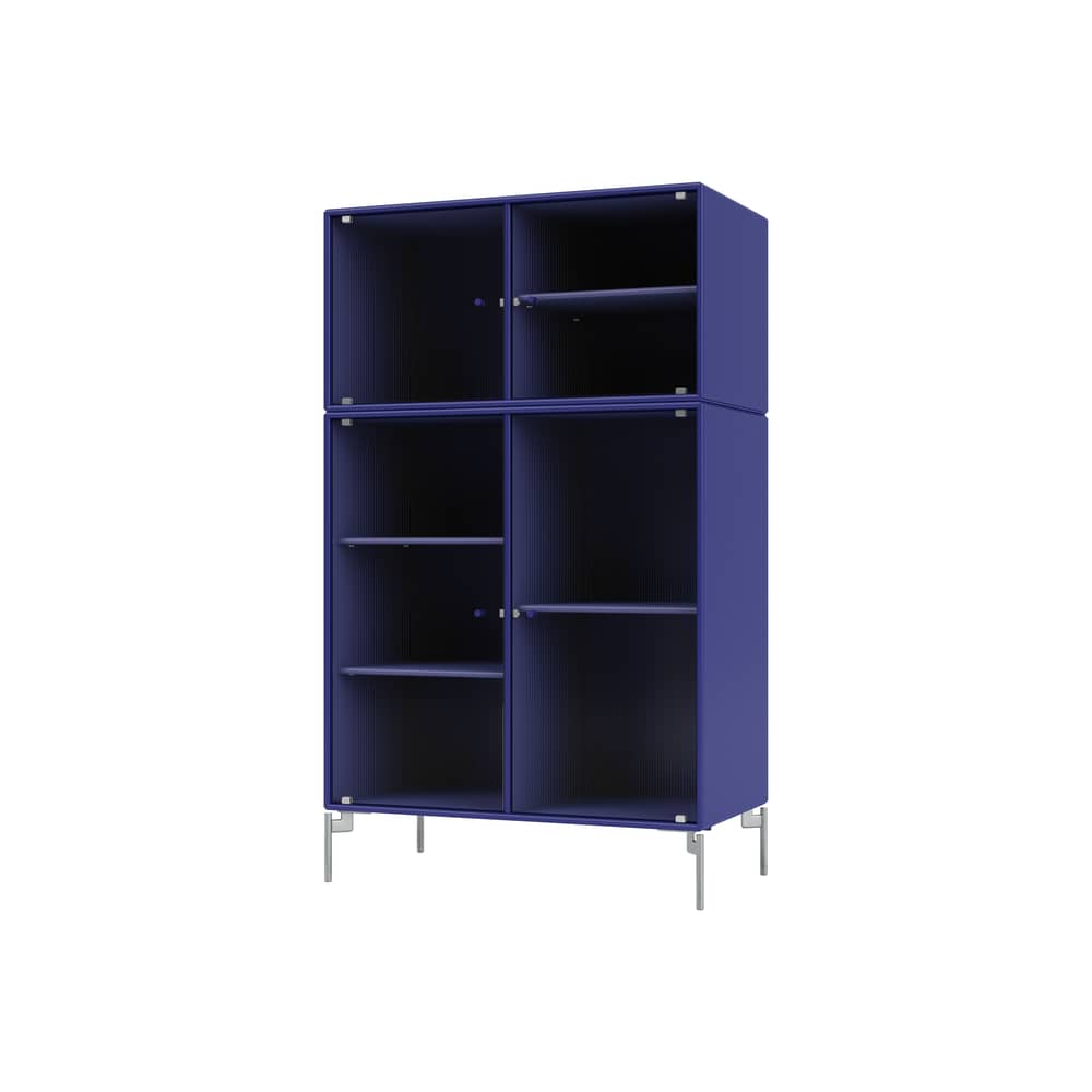 Credenza con piattaia Ripple III legno blu / Utensile - L 69,6 x P 38 x H 105 cm / Vetro ondulato - MONTANA - Monarch 135 / Piede Cromo - Acciaio cromato, MDF laccato, Vetro ondulato