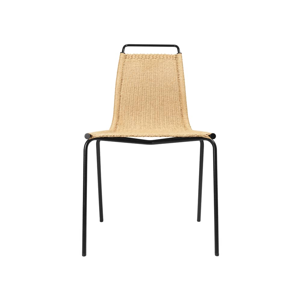 Stuhl PK1 faser beige / Poul Kjærholm, 1955 - Papierschnur - CARL HANSEN & SON - Schwarz / Naturfarbene Schnur - Papierseil, thermolackierter Stahl