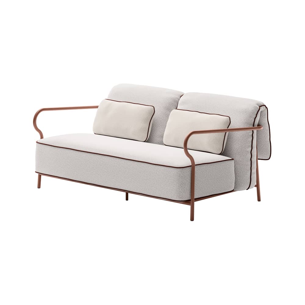 Canapé de jardin 2 places Salo tissu / L 160 cm - Unopiu - Terracotta / Tissu écru Nuvola - Aluminium, Mousse, Tissu outdoor