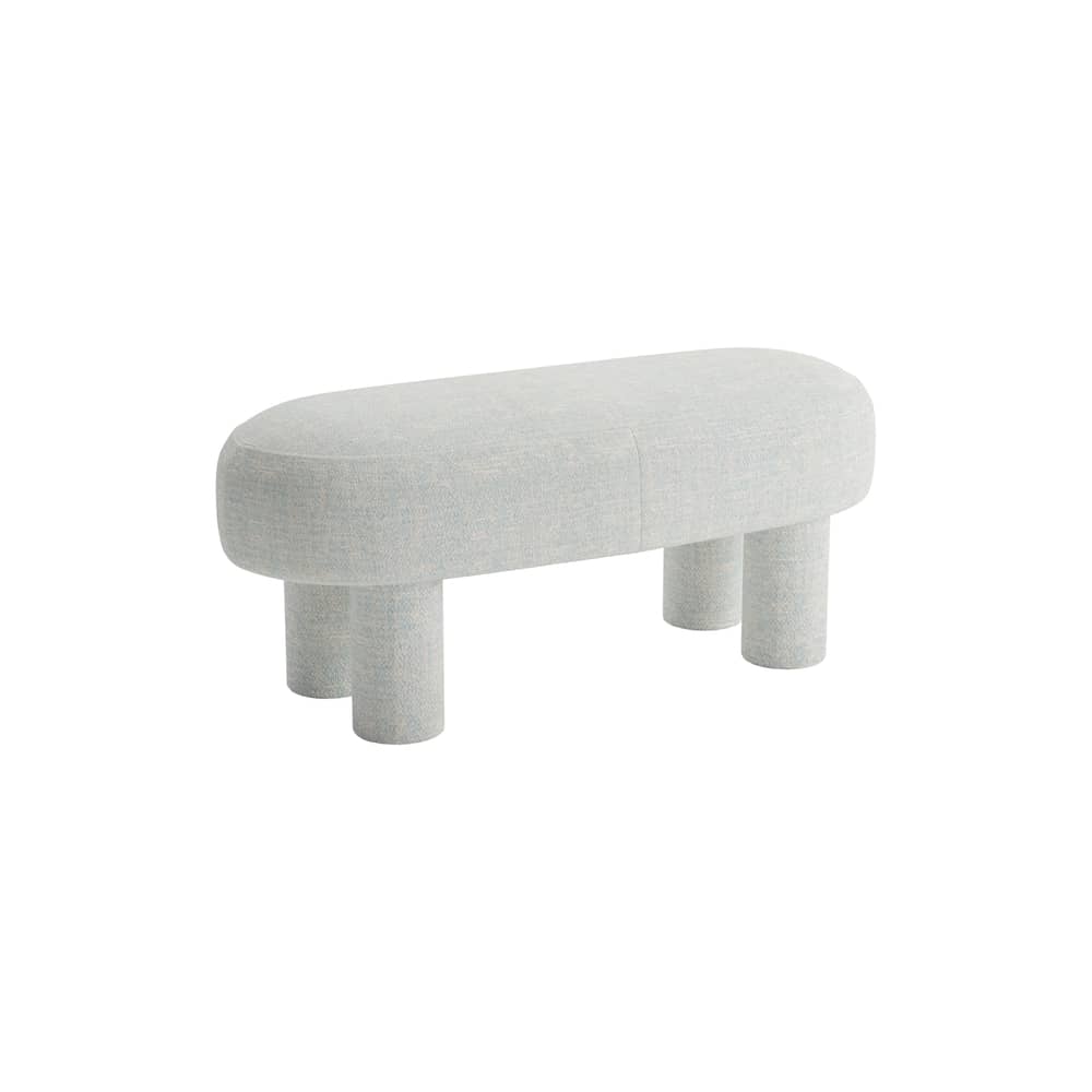Banc rembourré Ludmila tissu bleu / L 100 cm / Seconde vie - POPUS EDITIONS - Bleu pâle (tissu Voyage) - Hêtre massif, Mousse HR, Ouate de polyester, Panneaux de particules, Tissu