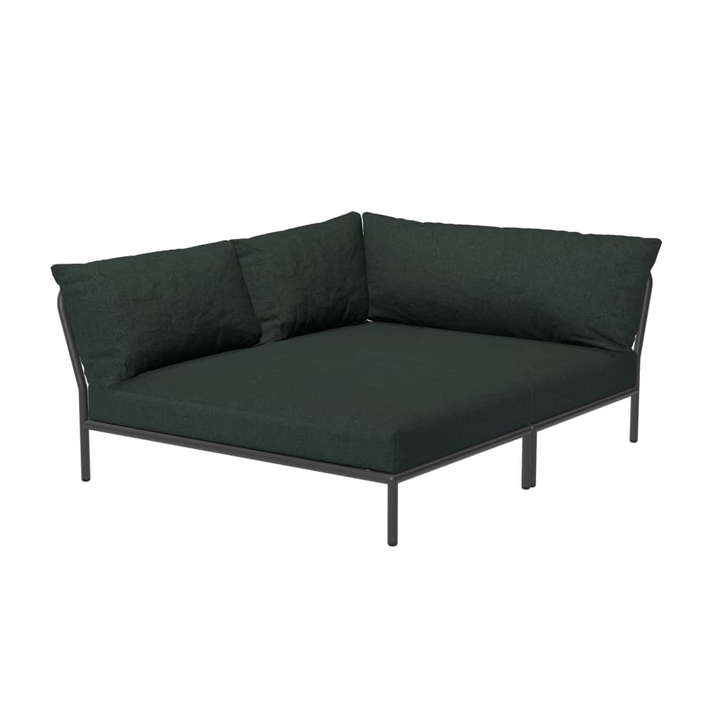 Modulares Gartensofa Level 2 Cozy textil grün / Weiche Rückenlehne & tiefe Sitzfläche - Eckmodul links - L 173,5 x T 139 cm - Houe - Alpingrün (Stoff Heritage) - Polyurethan-Schaum, Sunbrella Heritage Stoff, thermolackierter Stahl