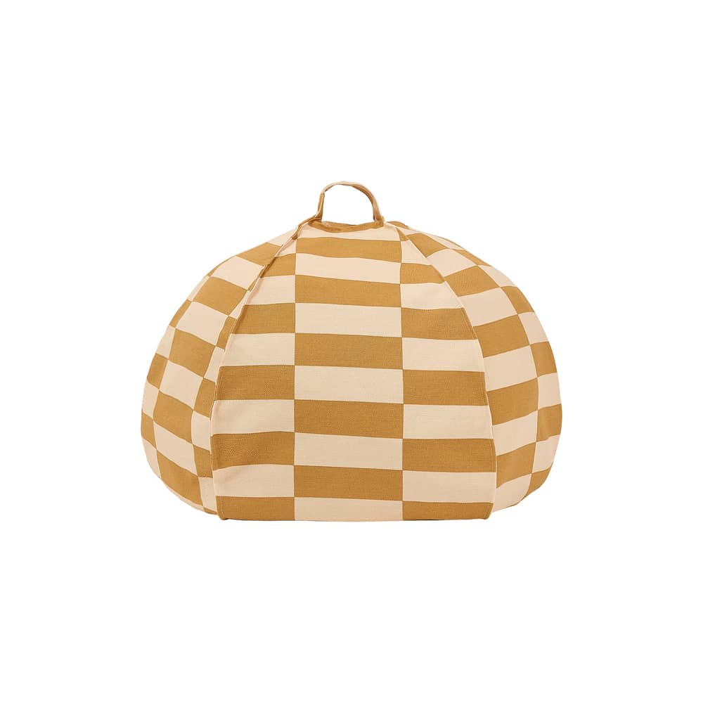 Pouf enfant Vibes Round / Ø 70 cm - NOBODINOZ - Moutarde & sable / Carreaux - Coton biologique, Polystyrène expansé