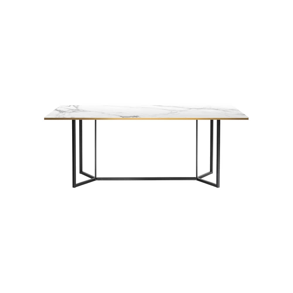 Table rectangulaire Horizon céramique blanc / 190 x 90 cm - 8 personnes - RED Edition - Marbré blanc / Pied noir - Acier, Bois, Céramique, Laiton