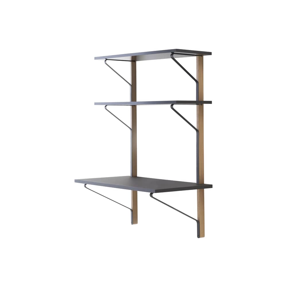 Kaari Wall desk wood black / W 100 x H 142 x D 55/35 cm - Bouroullec, 2015 - ARTEK - L 100 cm / Black & Natural oak - Linoleum, Melamine, Solid oak, Steel