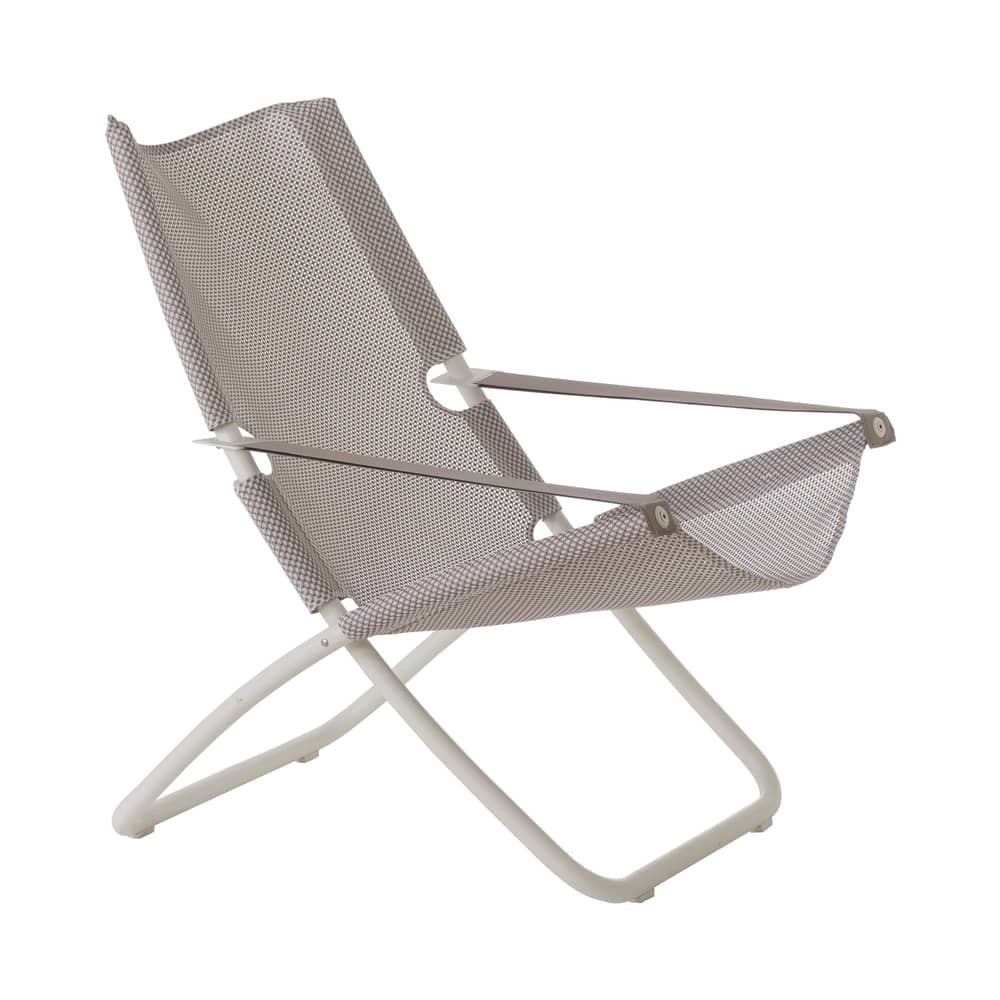 Chaise longue pliable inclinable Snooze tissu blanc métal & tissu blanc / 2 positions - Emu - Glace / Structure blanche - Acier, Tissu