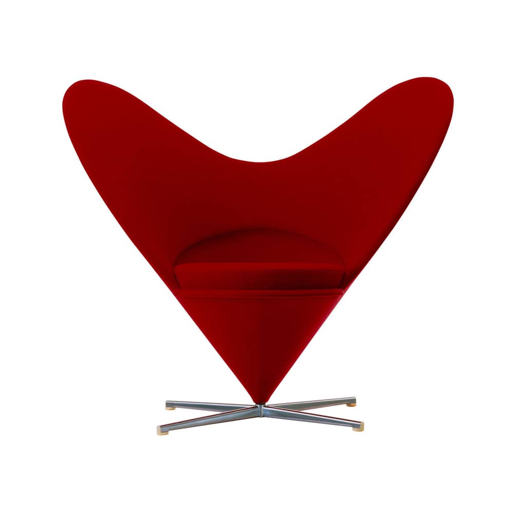 Drehsessel Heart Cone Chair textil rot / By Verner Panton, 1959 - Stoff - Vitra - Stoff Tonus rot / Fuß Stahl seidenmatt - Glasfaserverstärkter Kunststoff, Polyurethan-Schaum, rostfreier Stahl