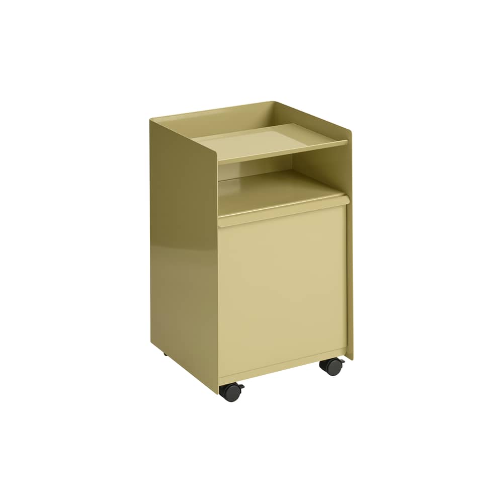 Desserte à roulettes Folded Low métal vert / 1 porte - H 61,5 cm - Muuto - Vert-beige foncé - Acier
