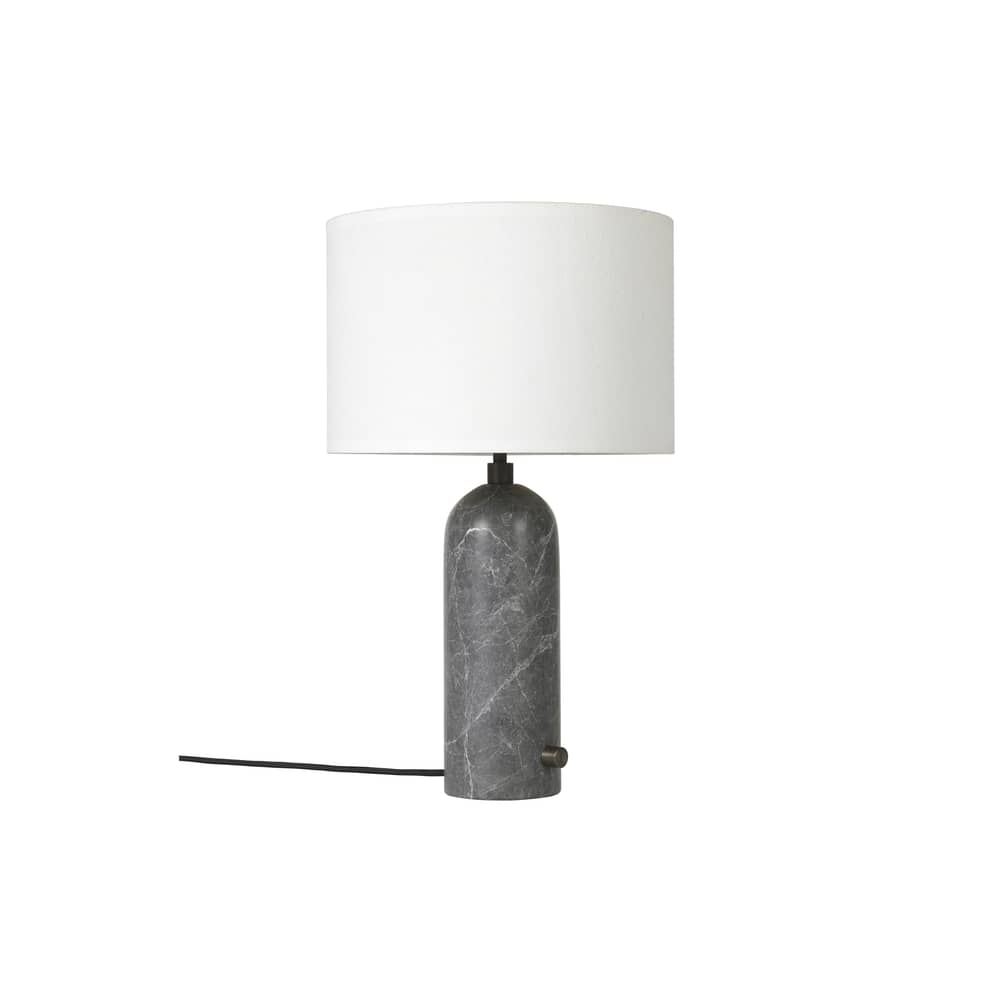 Lampe de table Gravity Small     / Small - Ø 30 x H 49 cm - Gubi - Marbre gris / Abat-jour blanc - Marbre, Tissu