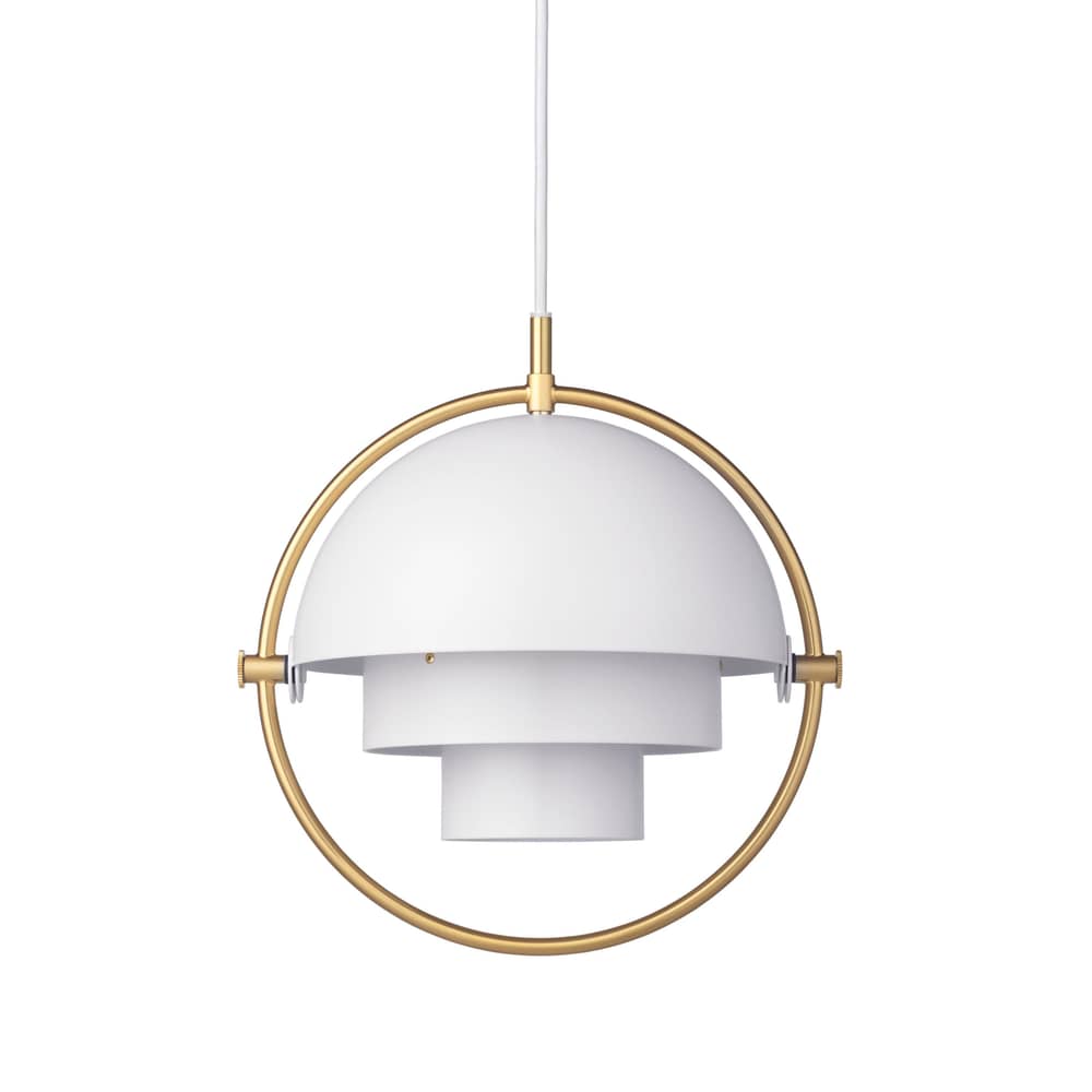 Multi-Lite Small Pendant metal white / Ø 25 cm - Modular & orientable / 1972 reissue - Gubi - White / Brass circle - Metal
