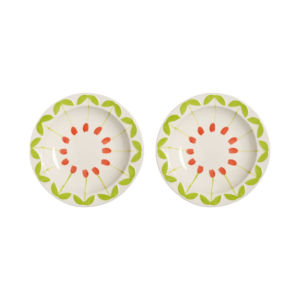 Assiette creuse Folk / Set de 2 - Ø 22.5 x H 3,5 cm - & klevering - Rouge - Porcelaine