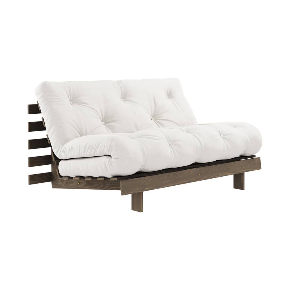 Canapé convertible Roots / L 140 cm - 3 positions / Structure marron - KARUP DESIGN - Naturel 701 / Bois marron - Fibres recyclées mélangées, Mousse, Pin massif certifié FSC laqué, Tissu