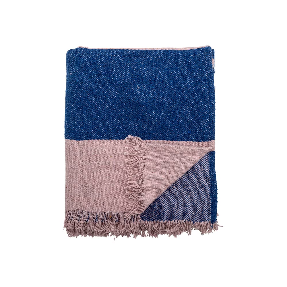 Decke Cadeo textil blau / 160 x 130 cm - Recycelte Baumwolle - Bloomingville - Blau & Rosa - Recycelte Baumwolle