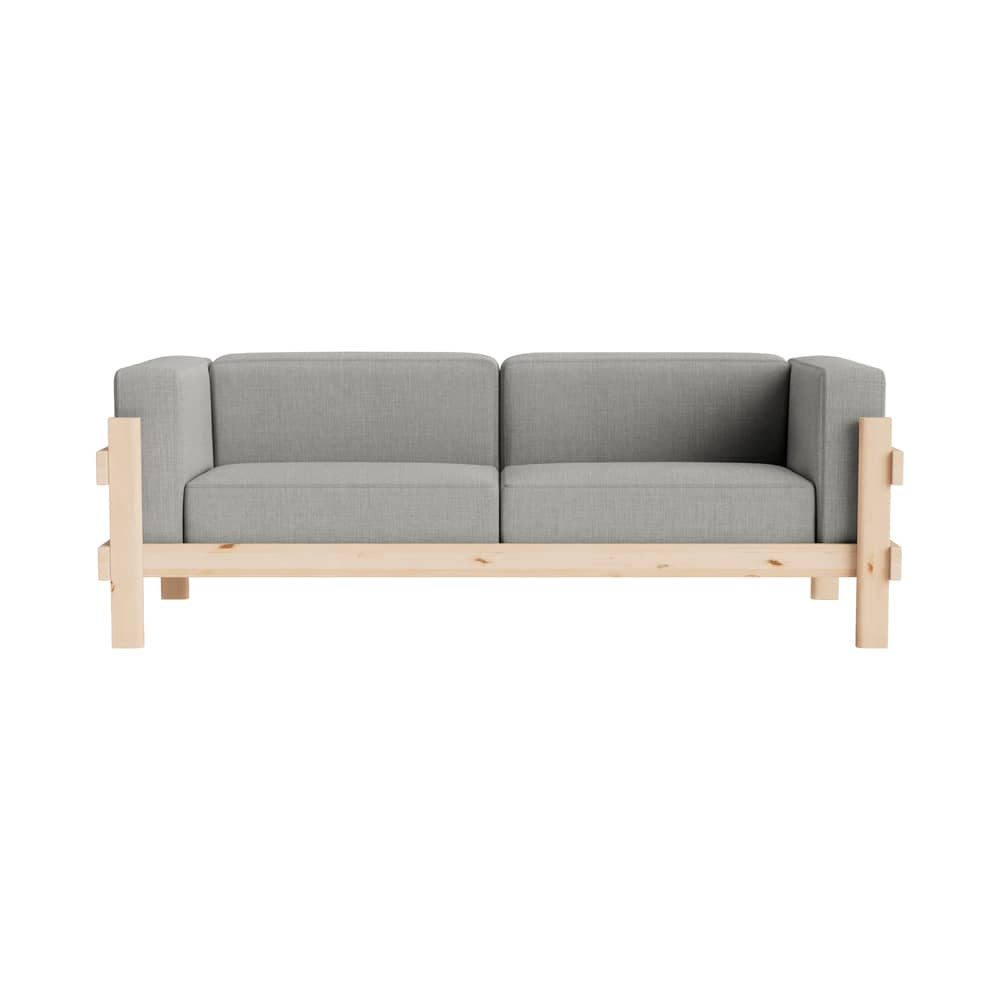 Canapé droit Kube tissu gris / L 220 cm - Normann Copenhagen - Pin naturel / Gris (Remix 133) -  Plumes, Mousse haute densité, Pin massif éco-certifié, Tissu Kvadrat