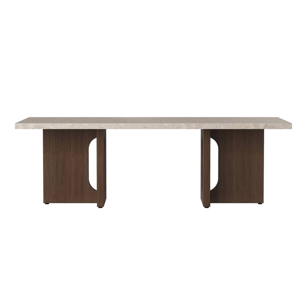 Table basse Androgyne Lounge Wood pierre beige bois naturel / 120 x 45 x H 37,8 cm - Base bois - Audo Copenhagen - Pierre Kunis Sable / Pied chêne foncé - MDF plaqué chêne teinté, Pierre Kunis Breccia