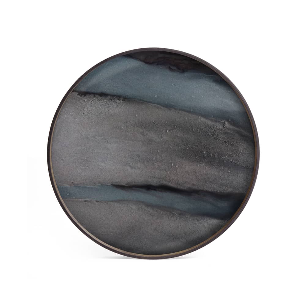 Zubehör  glas blau / Ø 61 cm - Holz & Glas handbemalt - Ethnicraft - Graphite Organic / blau & grau - Glass mit Siebdruck, Holz