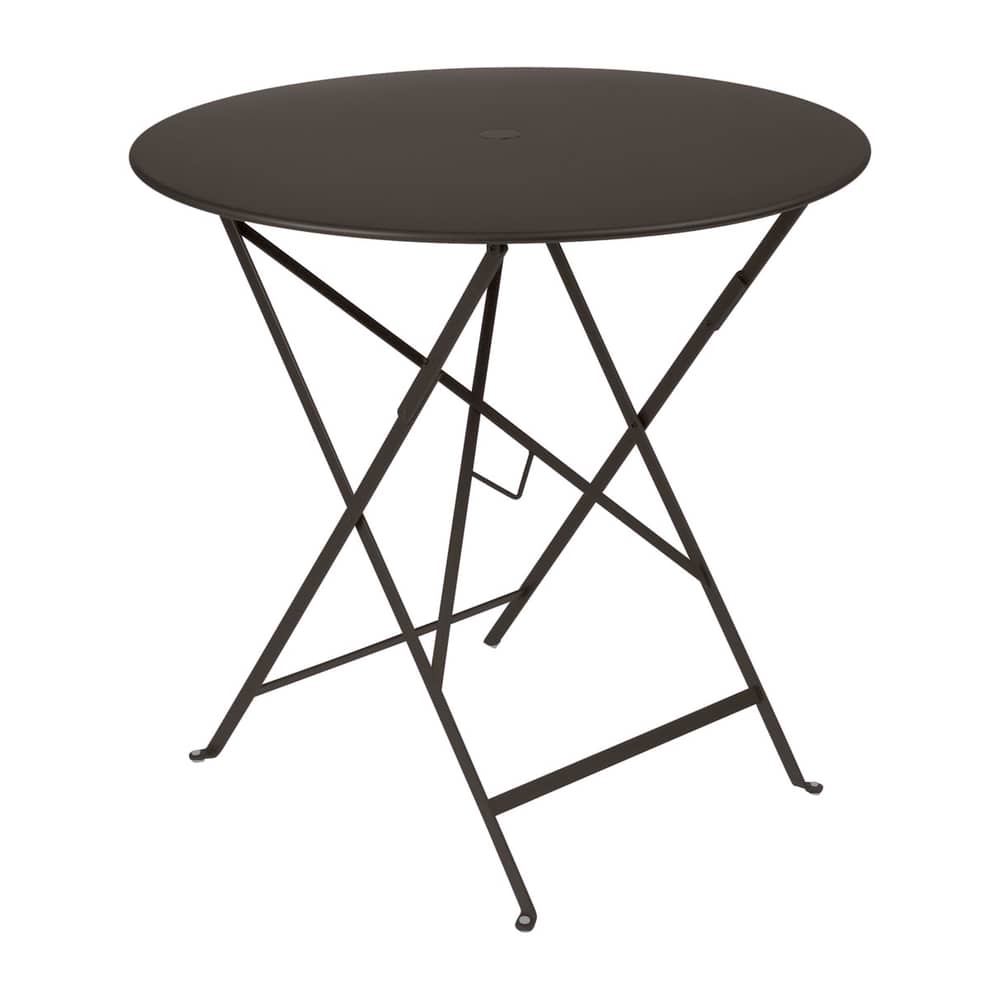 Klapptisch Bistro metall braun /Ø 77 cm - 3/4 Personen - Loch für Sonnenschirm - Fermob - Tonka - lackierter Stahl