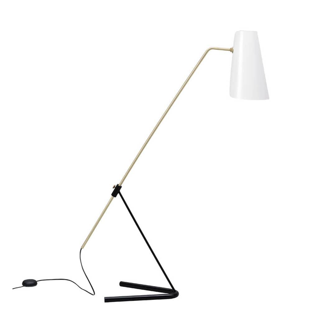 Lampadaire G21 blanc or métal / Orientable - Réédition 1951, Pierre Guariche - SAMMODE STUDIO - Blanc - Acier laqué, Aluminium laqué, Laiton verni brossé