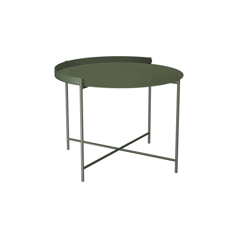Table basse Edge métal vert / Poignée rabattable -Ø 62 x H 46 cm - Houe - Vert olive - Acier thermolaqué