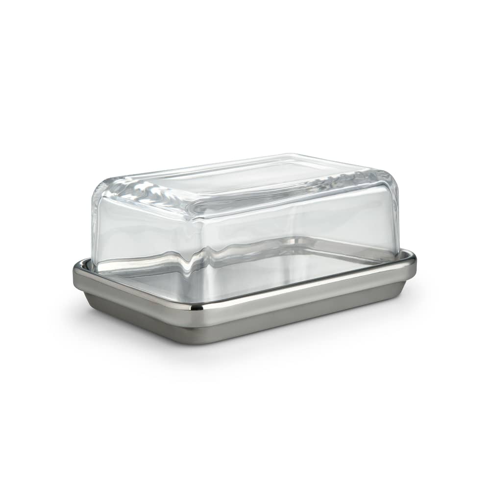 ES03G Butter dish metal / Ettore Sottsass, 1988 - Alessi - Polished steel / Grey - Glass, Polished steel