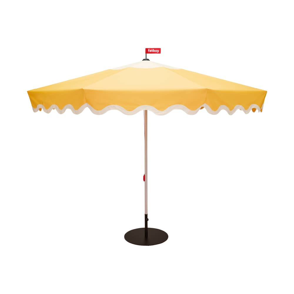 Parasol Pensol jaune / Ø 350 cm - Base noire incluse - Fatboy - Jaune Soleil / Base noire - Acier inoxydable, Aluminium, Toile polyester
