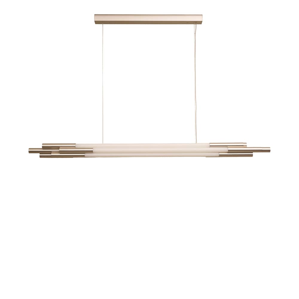 ORG Horizontal Small Pendant glass white / LED - L 130 cm - DCW éditions - Nickel & White - Aluminium, Opal Glass