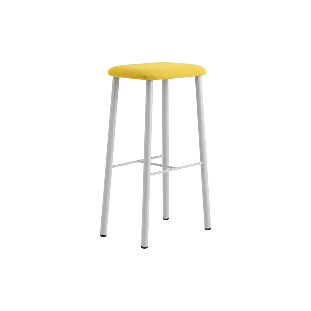 Tabouret de bar Bird tissu / H 75 cm - Rembourré - raawii - Gris clair / Assise tissu jaune - Acier thermolaqué, Mousse, Tissu Kvadrat