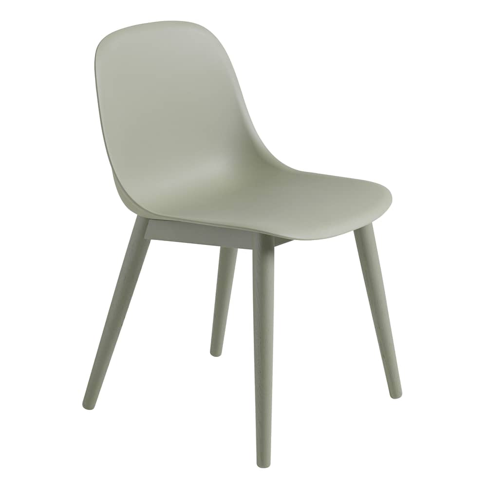 Stuhl Fiber plastikmaterial grün / Holzbeine - Recycling-Kunststoff - Muuto - Grün / Stuhlbeine grün - Bemalte massive Esche, Recycelter Kunststoff