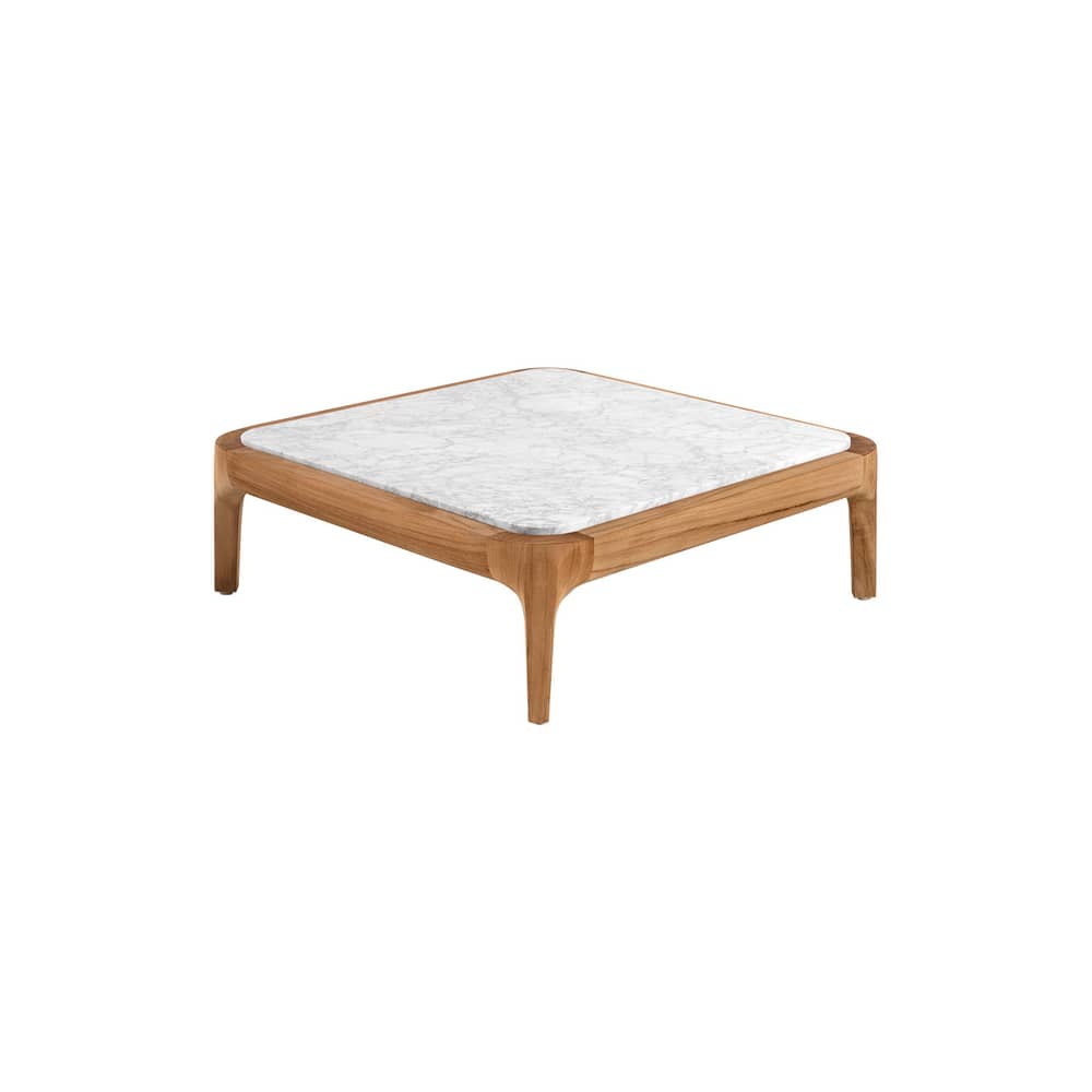 Table basse Mediterraneo bois / 90 x 90 x H 28 cm - Marbre - Gervasoni - Marbre blanc / Teck - Marbre blanc de Carrare, Teck