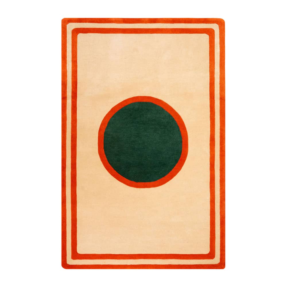 Teppich Tennis Court textil orange / 300 x 200 cm - Handgetuftete Wolle - COLORTHERAPIS - 300 x 200 cm / Orange, Grün - Wolle aus Neuseeland