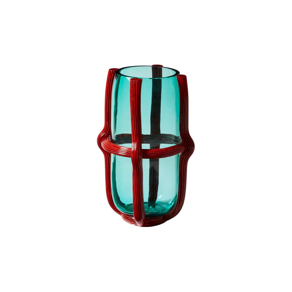 Vasen Sestiere glas grün / Ø 23 x H 37 cm - Muranoglas / Patricia Urquiola, 2022 - CASSINA - Wassergrün transparent / Rot - Mundgeblasenes Murano-Glas