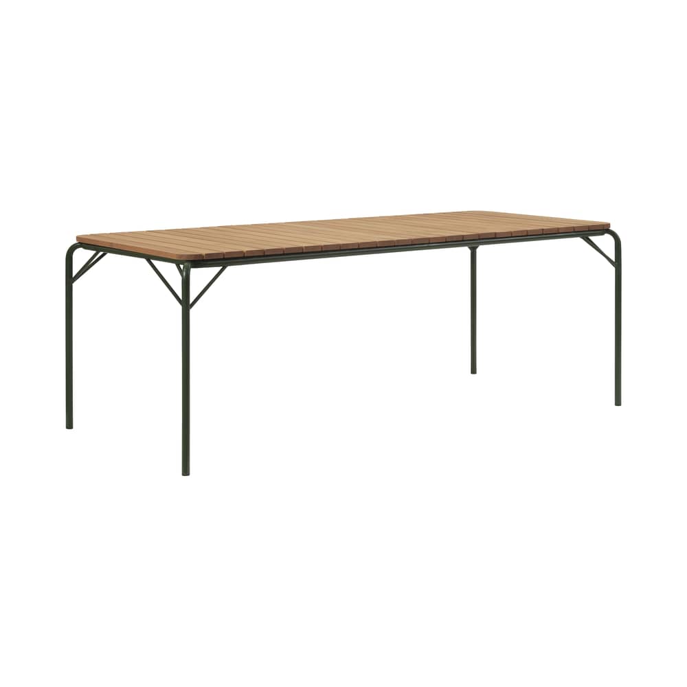 Table rectangulaire Vig Wood bois naturel / 90 x 200 cm - Normann Copenhagen - Vert foncé / Bois - Acier thermolaqué, Bois de robinier huilé