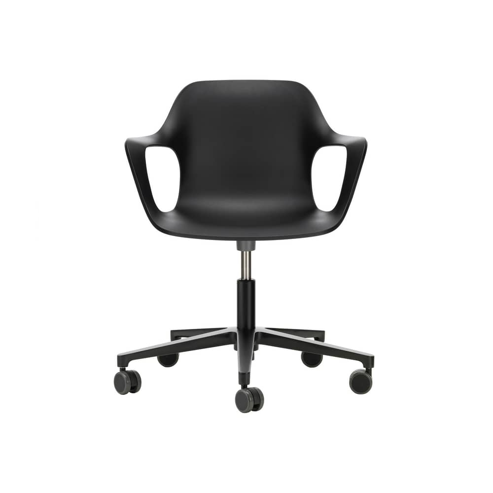 HAL RE Armchair Studio Armchair on casters plastic material black / Recycled - Vitra - Black - die-cast aluminium, Recycled polypropylene
