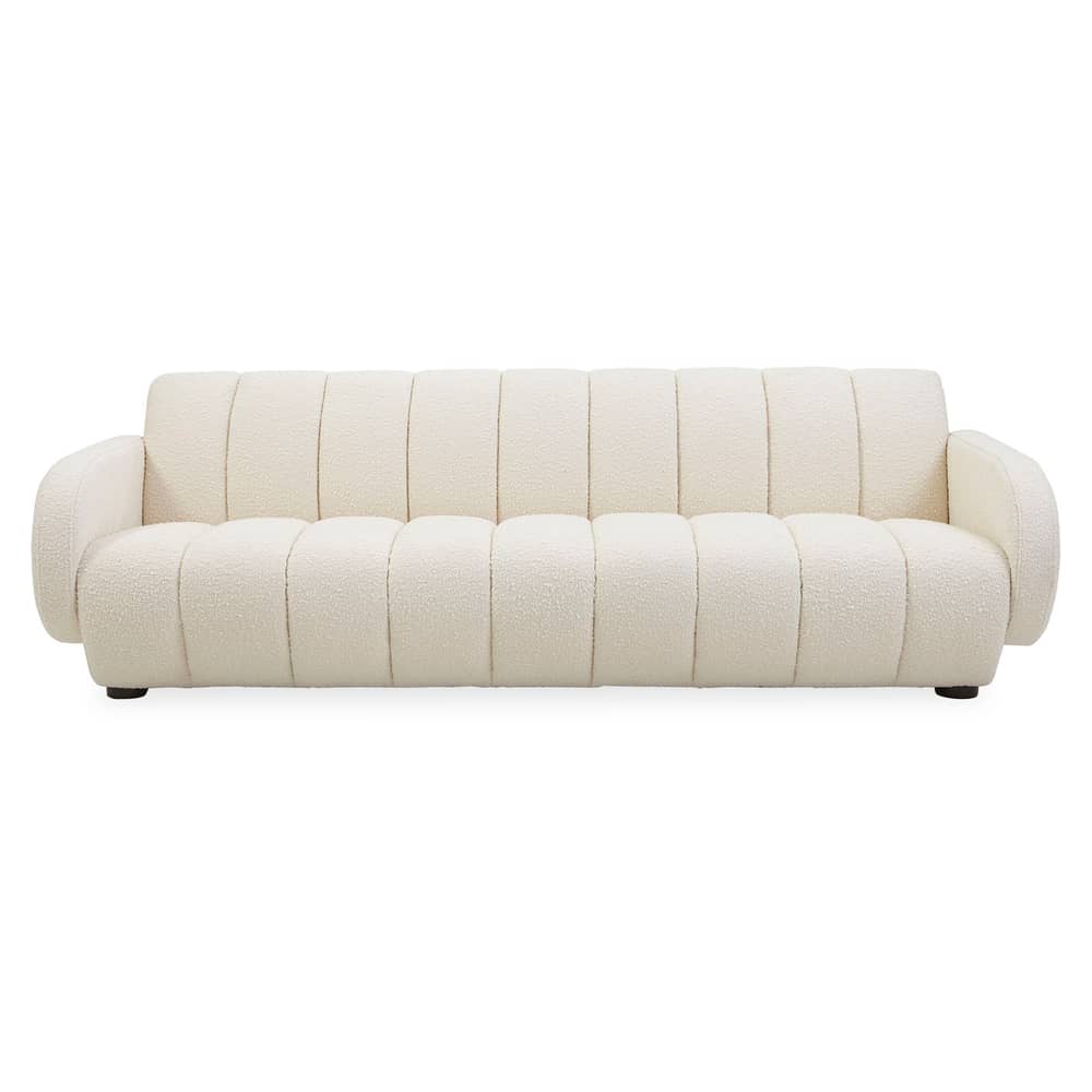 Canapé droit Brigitte tissu blanc beige / 3 places - L 223 cm / Laine bouclée - Jonathan Adler - Ivoire (Laine bouclée) - Bois, Laine bouclée, Mousse