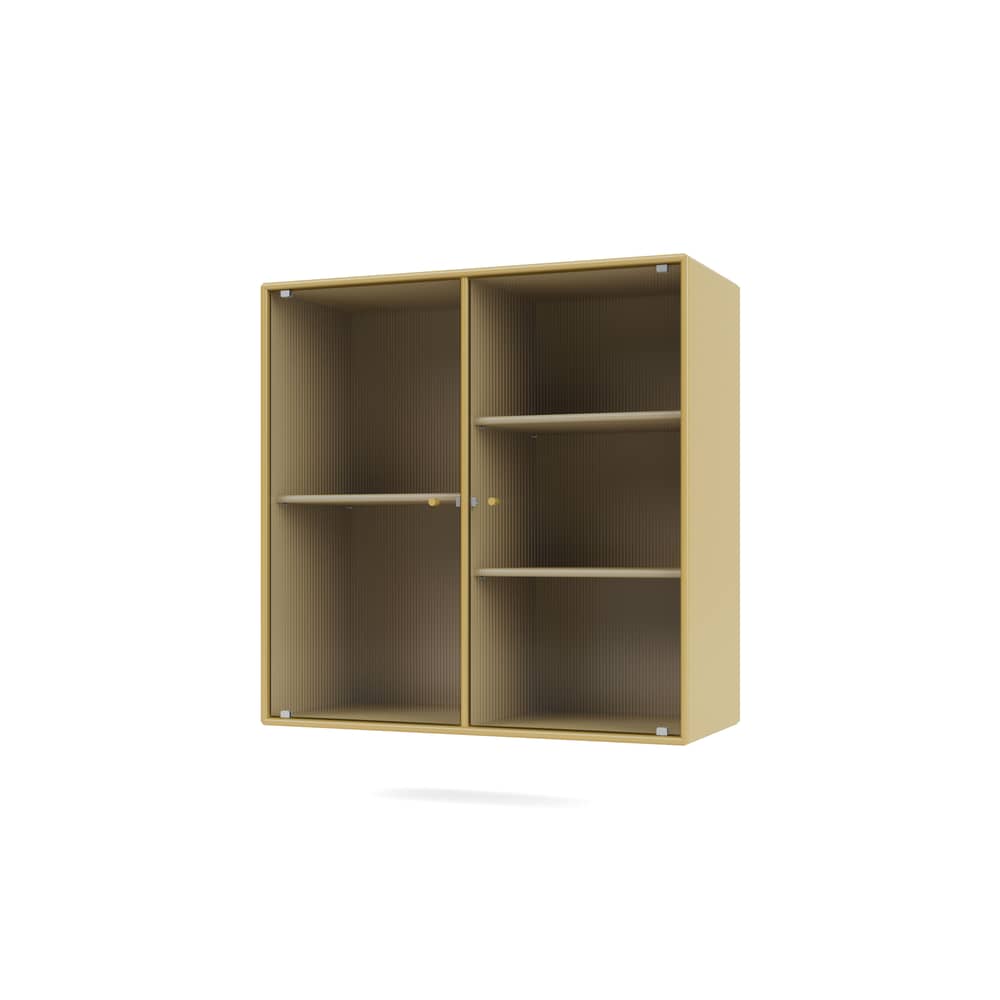 Wandablage Ripple II holz gelb / Vitrine - B 69.6 x T 30 x H 69,6 cm / Gewelltes Glas - MONTANA - Kümmel 157 - Geriffeltes Glas, lackierte Holzfaserplatte