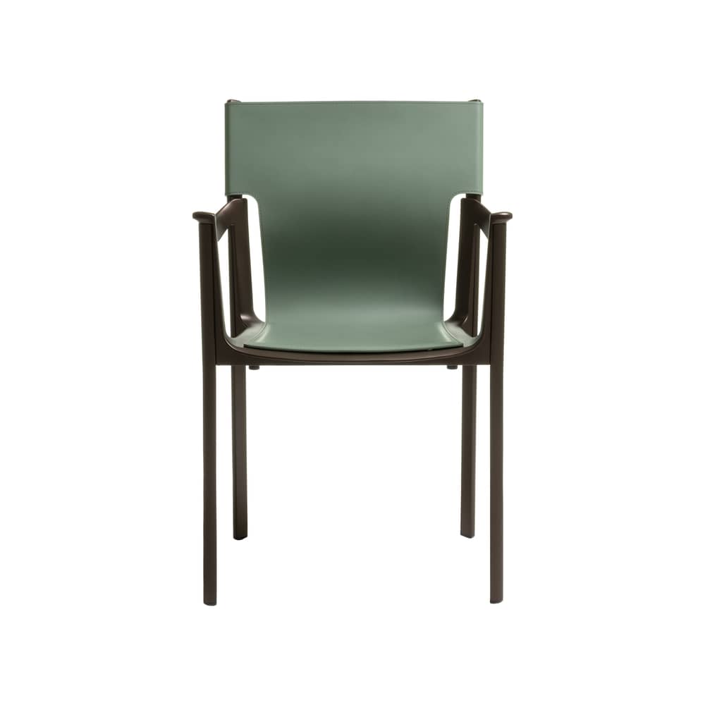 Fauteuil Venice cuir vert - Magis - Cuir vert sauge / Alu bronze foncé - Aluminium, Cuir de vache, Fonte d\'aluminium