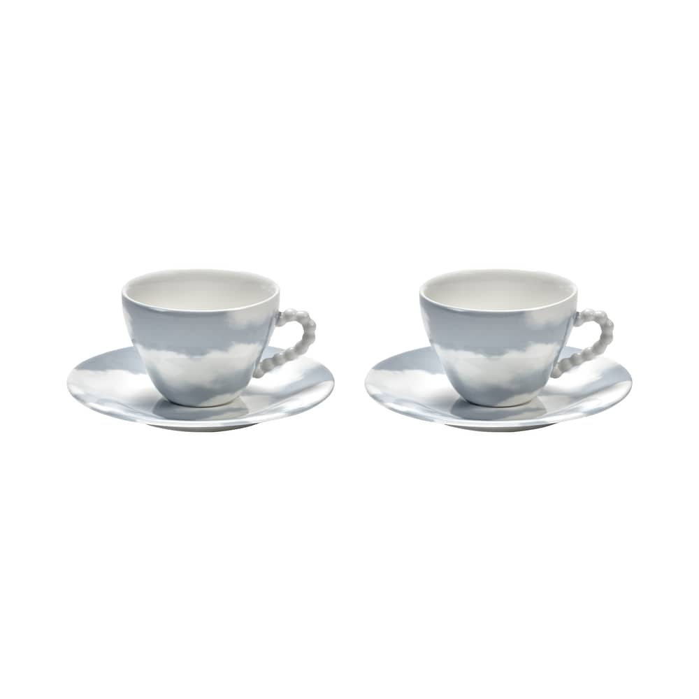 Set de 2 tasses avec soucoupes Rêves de Rêves - Serax - Bleu ciel & blanc - Porcelaine émaillée
