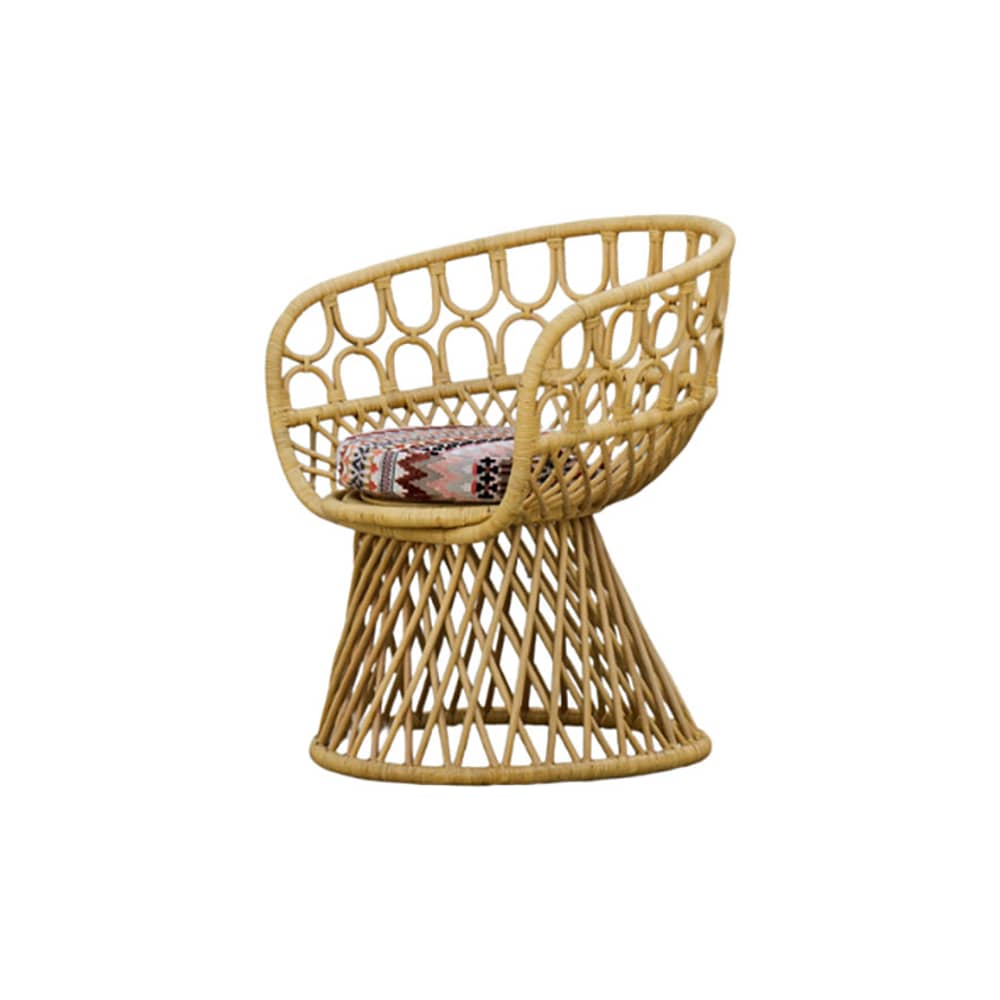 Fauteuil rembourré Miss Lo / Coussin assise inclus - POPUS EDITIONS - Marron, beige (tissu Romo) / Rotin - Mousse, Rotin, Tissu