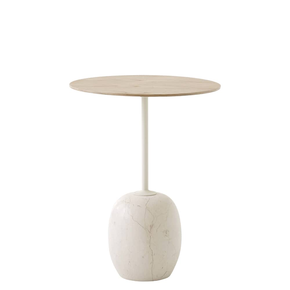 Guéridon Lato LN8 marbre bois naturel / Marbre & bois - Ø 40 x H 50 cm - &tradition - Plateau chêne / Marbre crème - Acier laqué, Contreplaqué de chêne, Marbre