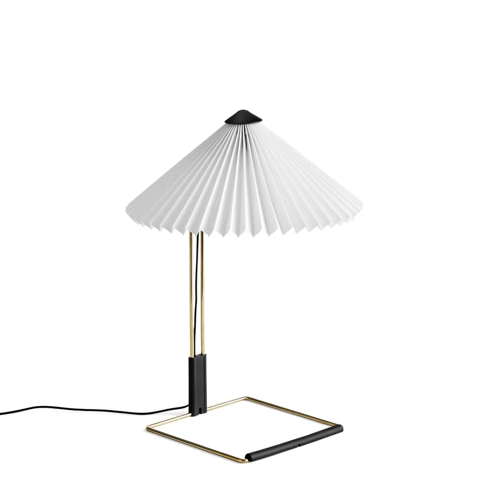 Lampe de table Matin Small LED tissu blanc / H 38 cm - Hay - Blanc / Laiton poli - Acier finition laiton, Coton plissé