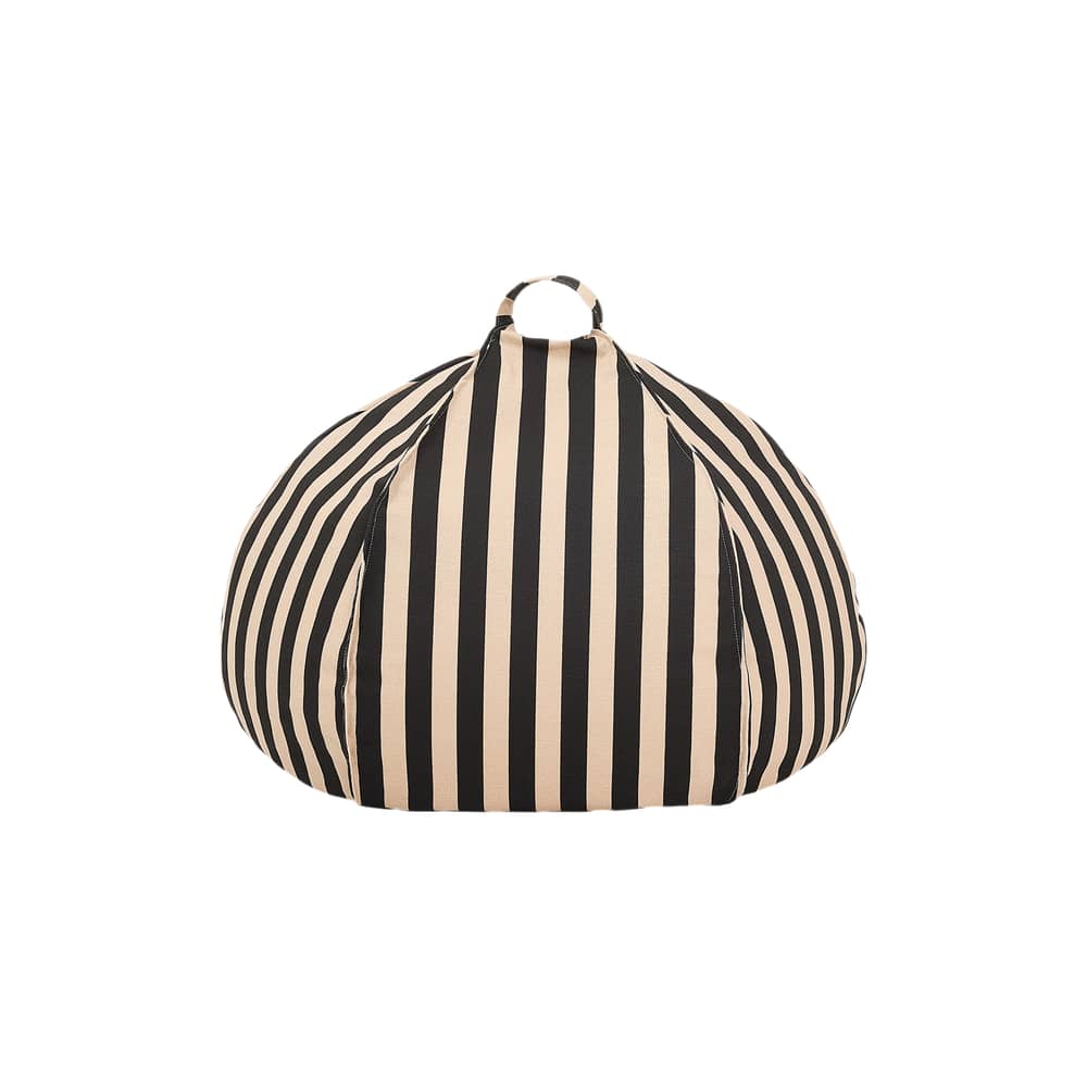 Pouf enfant Vibes tissu noir / Ø 70 cm - NOBODINOZ - Noir & sable / Rayé - Coton biologique, Polystyrène expansé