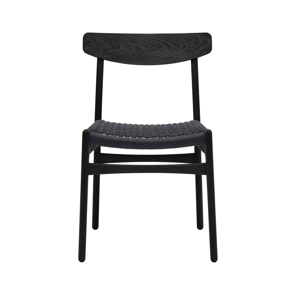 Stuhl CH23 holz schwarz / Hans J. Wegner, 1950 - Papierschnur - CARL HANSEN & SON - Eiche schwarz lackiert / Schwarze Schnur - Lackierte massive Eiche, lackiertes Eichenholzfurnier, Papierseil