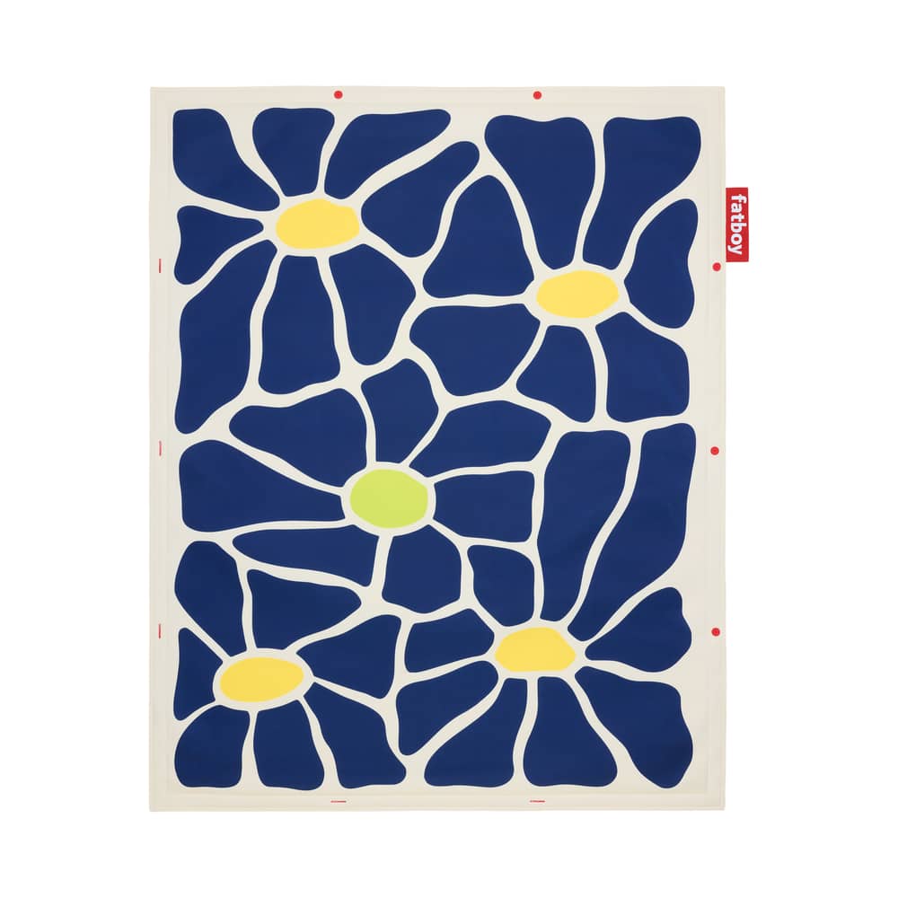 Tapis d\'extérieur Flying Carpet / 180 x 140 cm - Rembourré - Fatboy - Floral / Bleu marine & crème - Mousse, Polyester recyclé