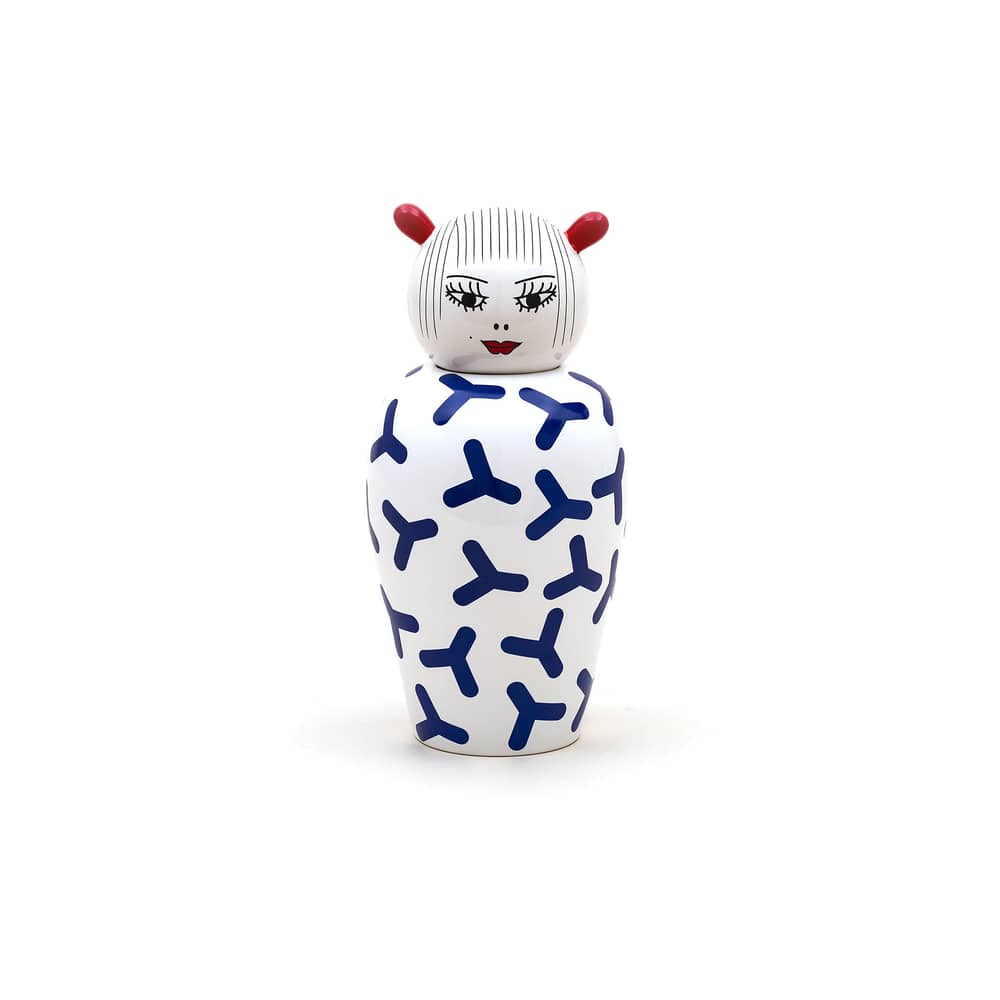 Vaso Canopie Zoé ceramica blu bianco / con coperchio - Seletti - Zoé / Blu - Porcellana