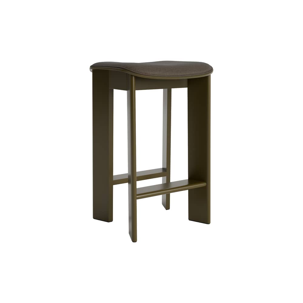 Barhocker Chisel 30 Low textil grün / H 65 cm – Gewebe-Polsterung - Hay - Khaki-Gewebe (Remix 954) / Schattiergrün - Gewebe, Lackiertes Buchenfurnier, Schaumstoff