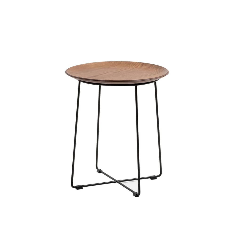 Beistelltisch AL WOOD holz natur / Geformtes Holz - Ø 40 x H 45,5 cm - Kartell - Dunkles Holz / Schwarz - Buchenfurnier, gefirnister Stahl