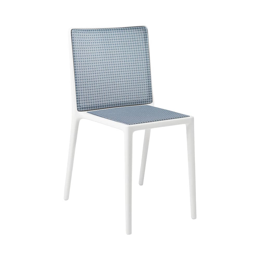 Chaise empilable Belvedere Tech / OUTDOOR - Tressage technopolymère - Kartell - Blanc / Tressage bleu - Technopolymère, Technopolymère thermoplastique recyclé