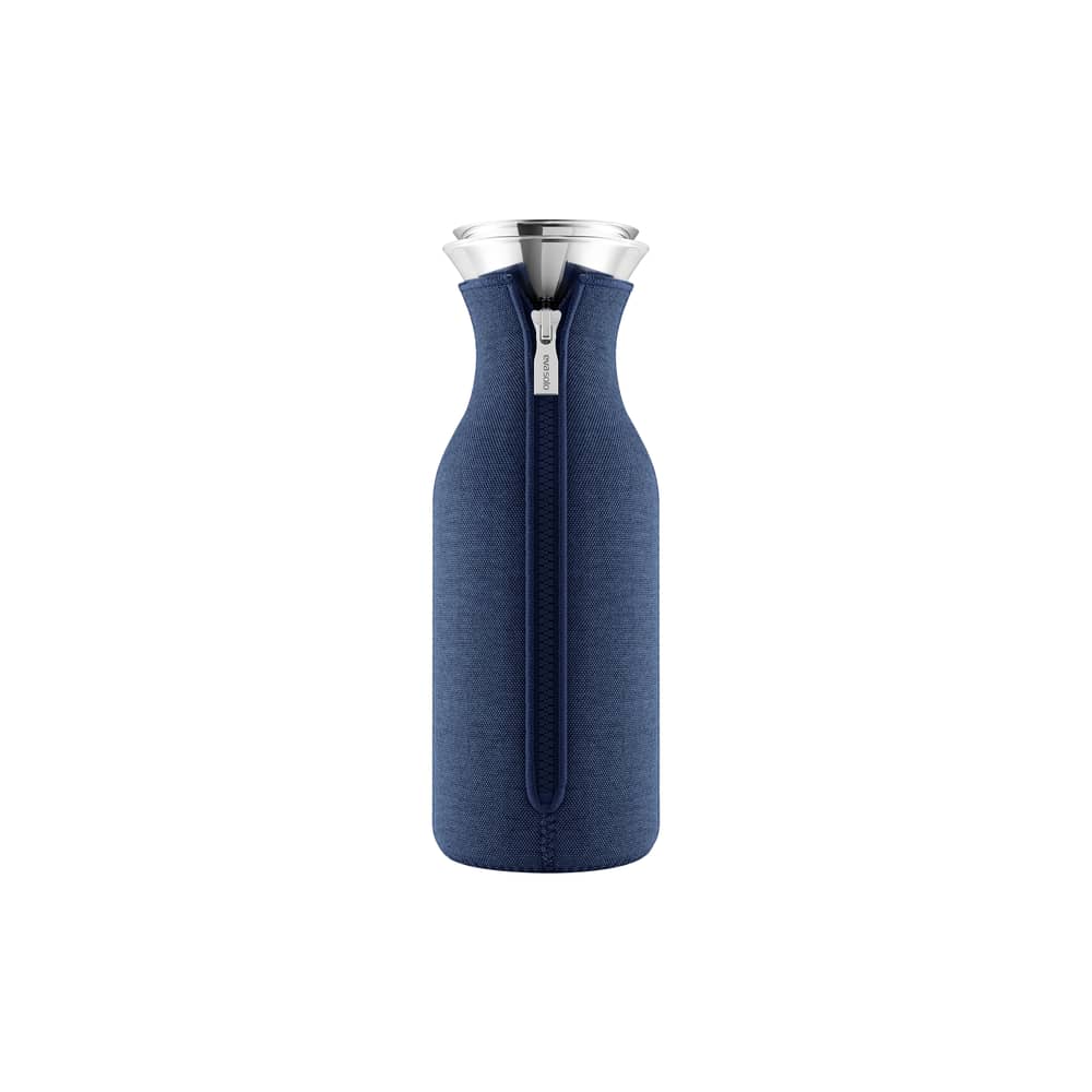 Karaffe Stoppe-goutte metall glas blau 1 l / mit Iso-Mantel - Eva Trio - Dunkelblau - Glas, rostfreier Stahl, Technisches Gewebe