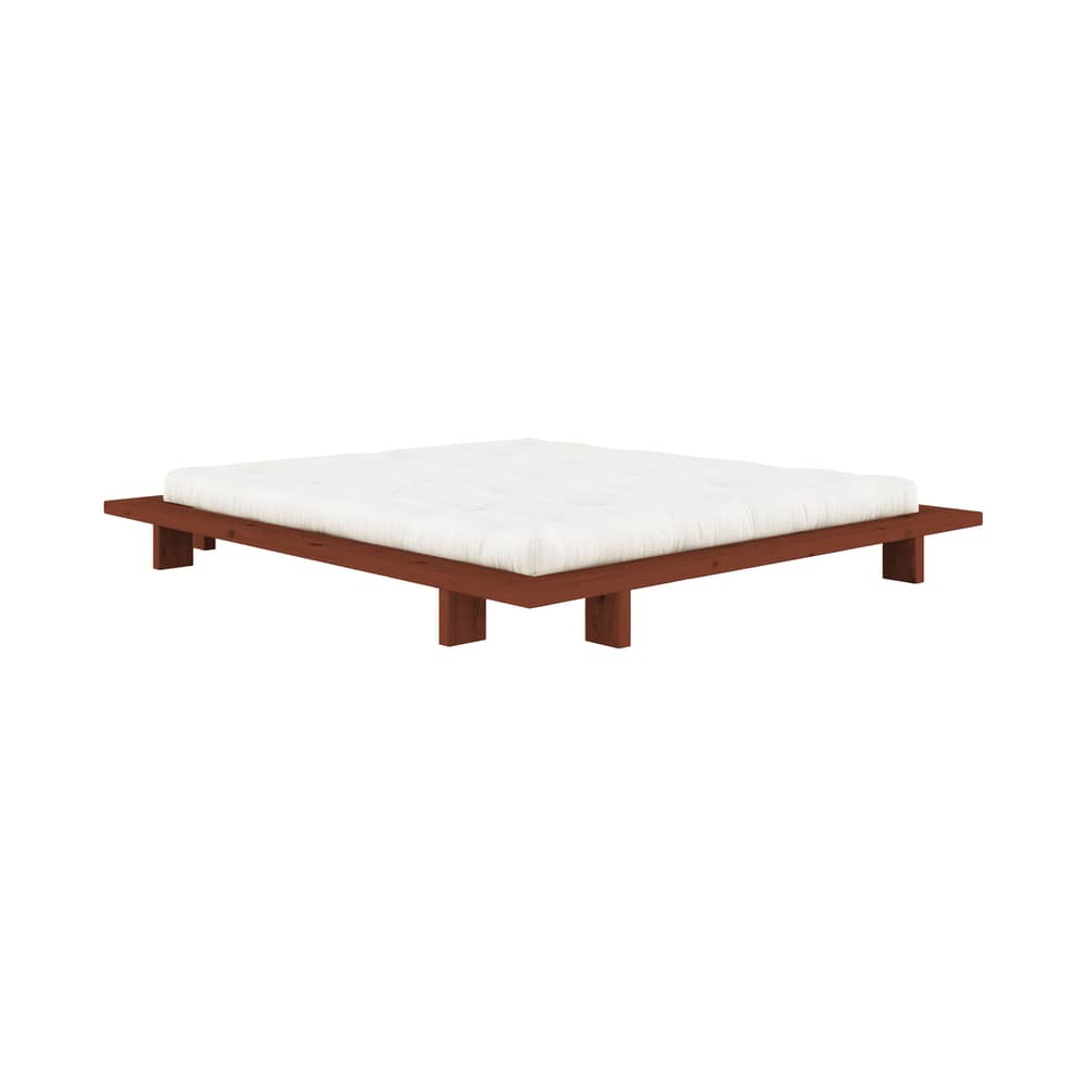Lit double Japan bois rouge / Pour matelas 180 x 200 cm - KARUP - Rouge terre - Pin massif certifié FSC
