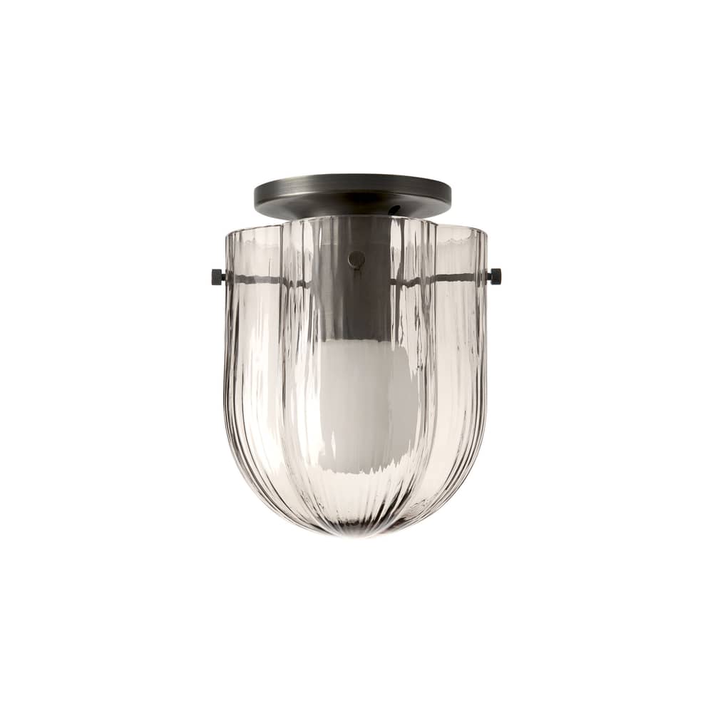 Plafoniera Seine vetro grigio / Vetro soffiato a bocca - Ø 16 x H 21,2 cm - Gubi - Trasparente fumè / Ottone antichizzato - Acciaio, Vetro soffiato a bocca