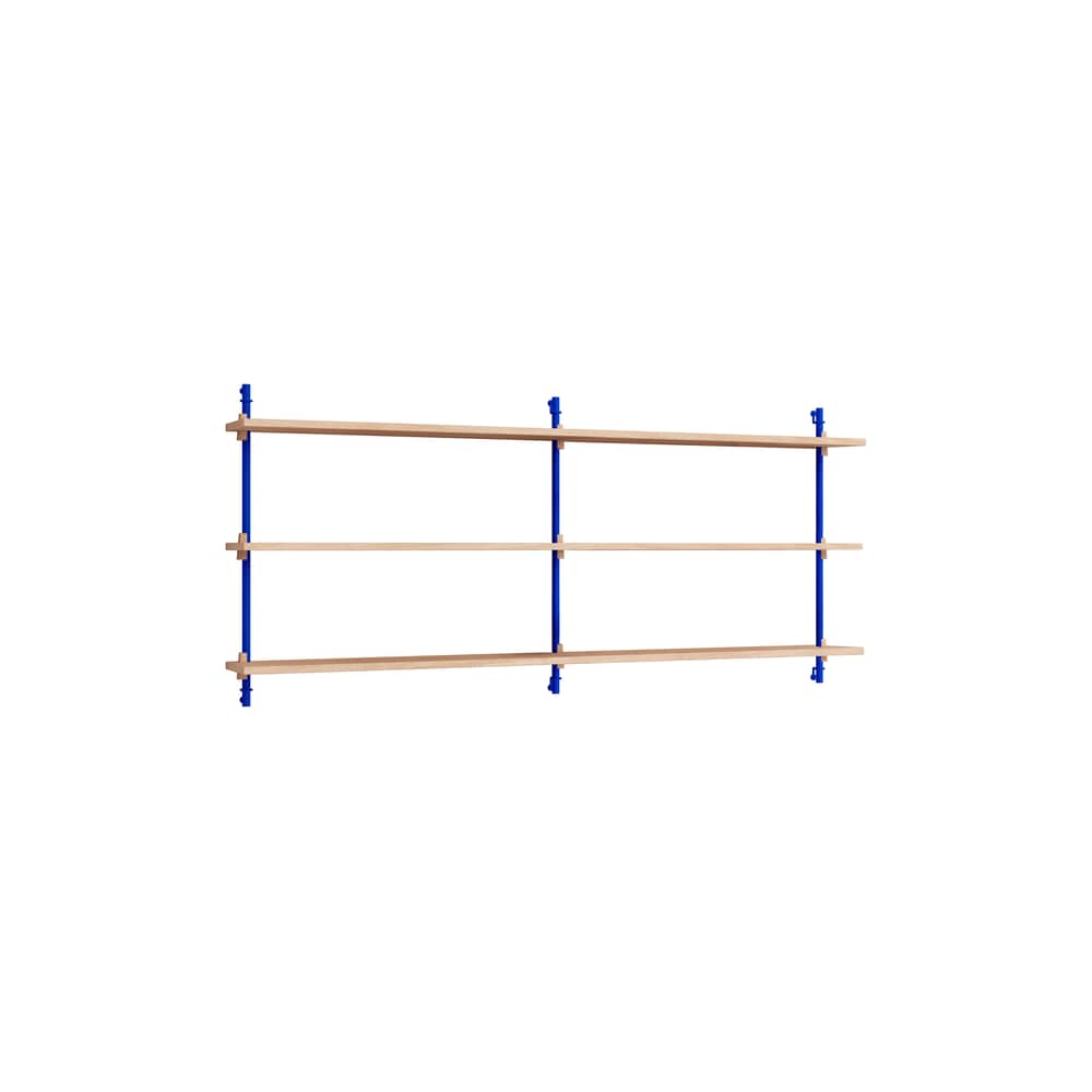 Regal Wall Shelving – ws.65.2 holz natur / B 162 x H 65 cm x Prof. 17,5 cm - MOEBE - Eiche natur / Blau - MDF Eichenfurnier, Stahl